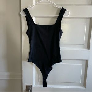 Topshop Black Square neck Ribbed Bodysuit